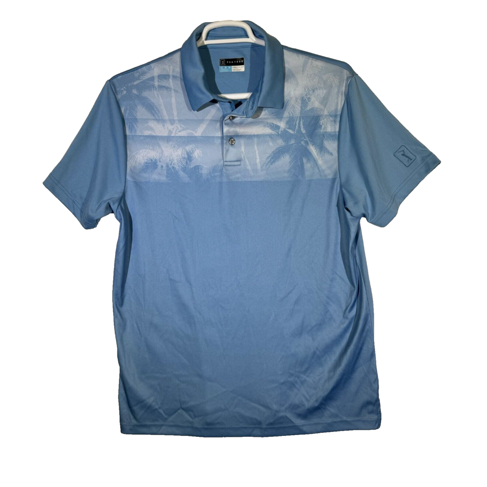 PGA Tour Golf Polo Shirt Mens Large Blue Tropical Print Performance Stretch